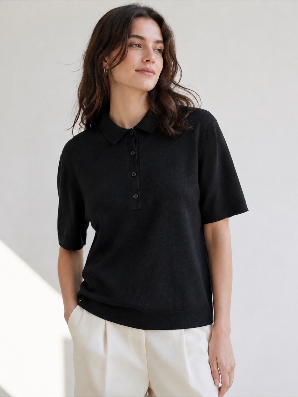 Black Polo Shirt Women’s Size XL UNIQLO Cotton Modal Short Sleeve